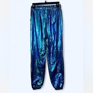 Metallic Blue-Green Iridescent Joggers